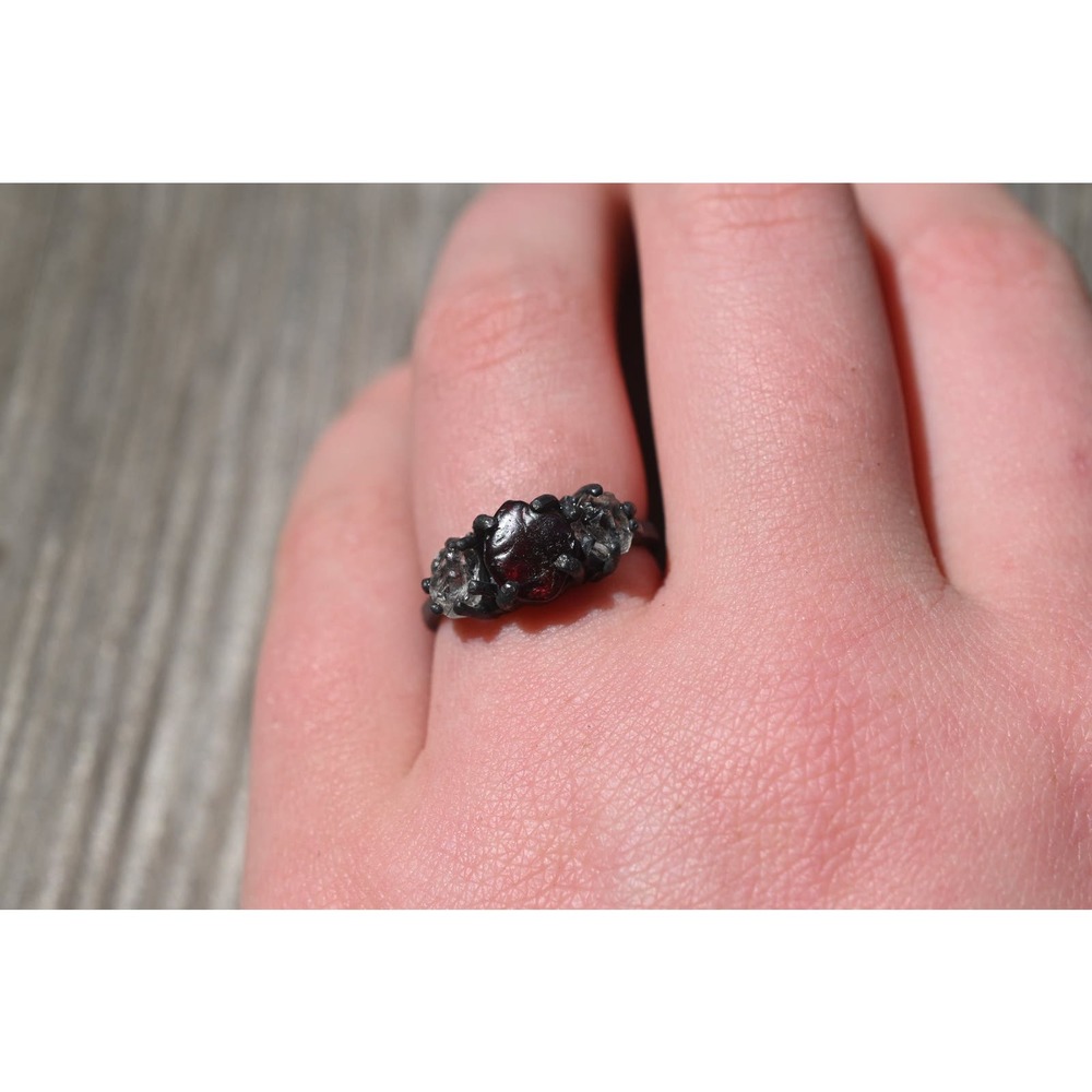 Raw Garnet Engagement Ring, Rough Wedding Band, Unique Sterling Silver